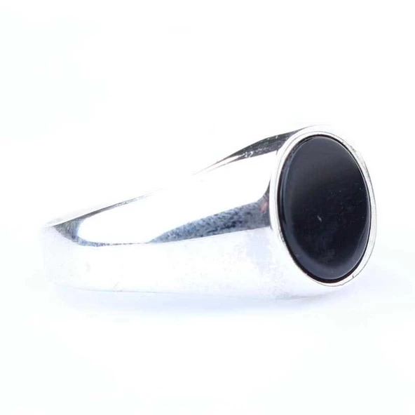 925 Ayar Gümüş Oniks Alyans Erkek Yüzük - Resim 5