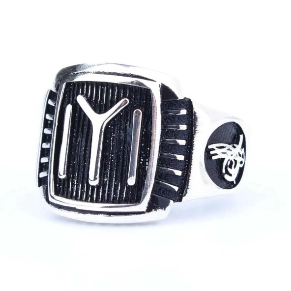 925 Ayar Gümüş KAYI Boyu ve Osmanlı Tuğralı Erkek Yüzük - Resim 4