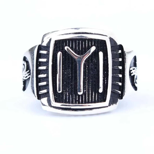 925 Ayar Gümüş KAYI Boyu ve Osmanlı Tuğralı Erkek Yüzük - Resim 3