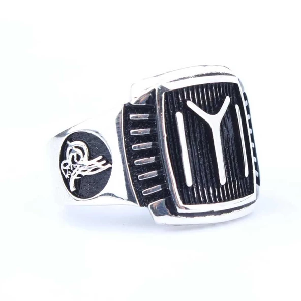 925 Ayar Gümüş KAYI Boyu ve Osmanlı Tuğralı Erkek Yüzük ürün görseli 1