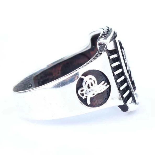 925 Ayar Gümüş Selçuklu Kartalı ve Osmanlı Tuğralı Erkek Yüzük - Resim 2