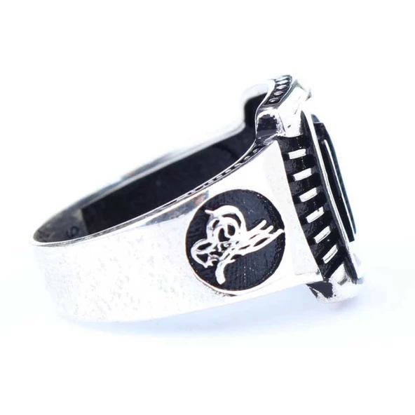 925 Ayar Gümüş KAYI Boyu ve Osmanlı Tuğralı Erkek Yüzük - Resim 2