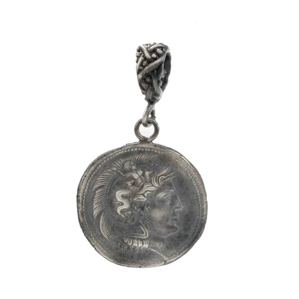 925 Ayar Gümüş İskender Kafası Madalyon Kolye Ucu - Resim 3