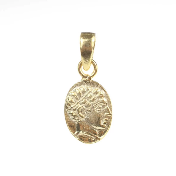 925 Ayar Gümüş Sezar Desenli Madalyon Kolye Ucu - Resim 4