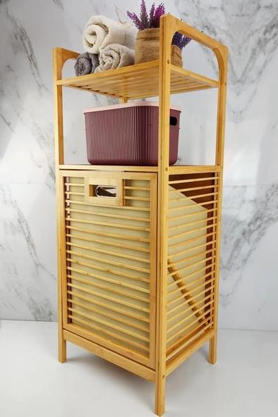 Digithome Bambu Kirli Sepetli 2 Raflı Çok Amaçlı Banyo Düzenleyici Çamaşır Sepeti Organizer DB-0001 - 3