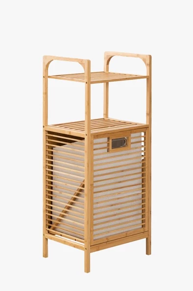 Digithome Bambu Kirli Sepetli 2 Raflı Çok Amaçlı Banyo Düzenleyici Çamaşır Sepeti Organizer DB-0001 - 2