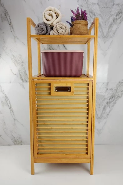 Digithome Bambu Kirli Sepetli 2 Raflı Çok Amaçlı Banyo Düzenleyici Çamaşır Sepeti Organizer DB-0001 - 5