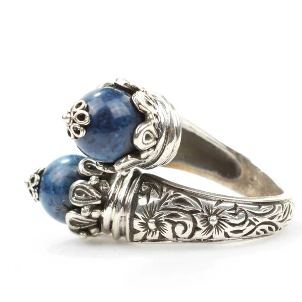 925 Ayar Gümüş Lapis Taşlı Çapraz Yüzük - Resim 3