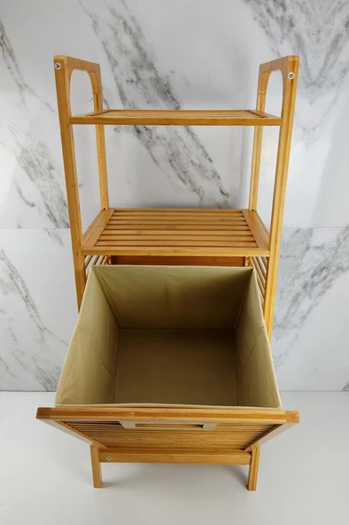 Digithome Bambu Kirli Sepetli 2 Raflı Çok Amaçlı Banyo Düzenleyici Çamaşır Sepeti Organizer DB-0001 - 6