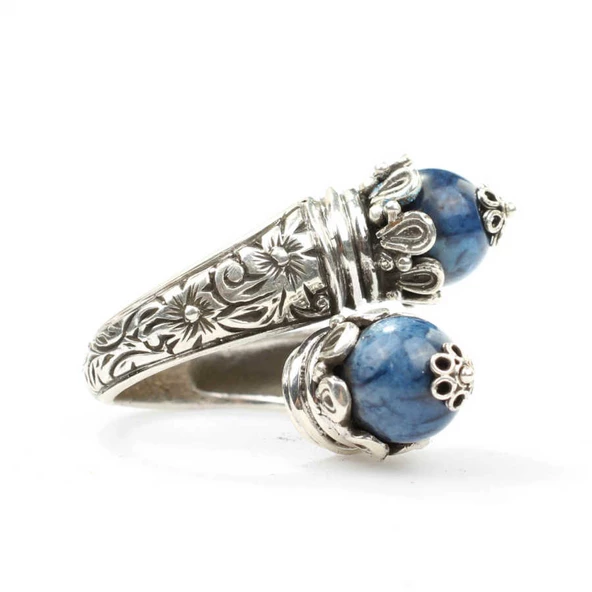 925 Ayar Gümüş Lapis Taşlı Çapraz Yüzük ürün görseli