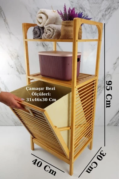 Digithome Bambu Kirli Sepetli 2 Raflı Çok Amaçlı Banyo Düzenleyici Çamaşır Sepeti Organizer DB-0001 - 7