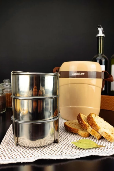 Digithome Paslanmaz Çelik Hazneli 3'lü Yemek Termosu 1,2 Lt Bej - CKR3146 C320.025 - 2