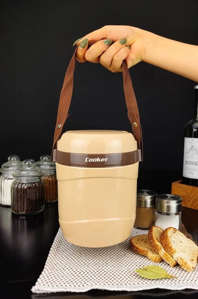 Digithome Paslanmaz Çelik Hazneli 3'lü Yemek Termosu 1,2 Lt Bej - CKR3146 C320.025 - 4