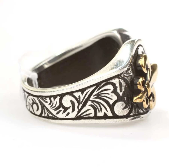 925 Ayar Gümüş ve Bronz Karışımı Osmanlı Motifli Erkek Yüzüğü - Resim 4