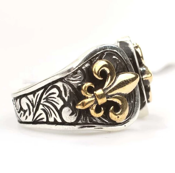 925 Ayar Gümüş ve Bronz Karışımı Osmanlı Motifli Erkek Yüzüğü - Resim 3