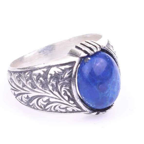 925 Ayar Gümüş Lacivert Turkuaz Taşlı Erkek Yüzüğü ürün görseli 1