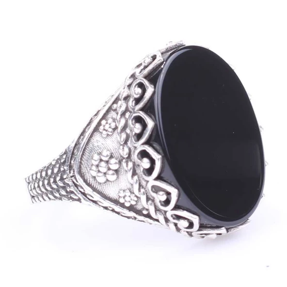 925 Ayar Gümüş Siyah Oniks Taşlı Erkek Yüzüğü - Resim 2