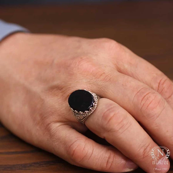 925 Ayar Gümüş Siyah Oniks Taşlı Erkek Yüzüğü ürün görseli 1