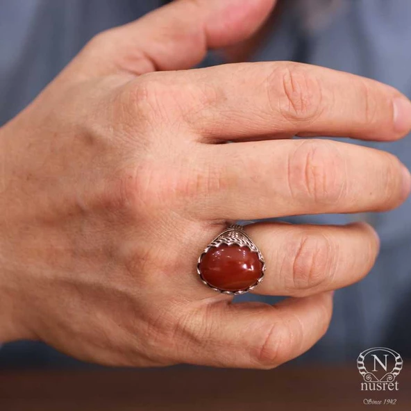 925 Ayar Gümüş Akik Taşlı Erkek Yüzüğü ürün görseli