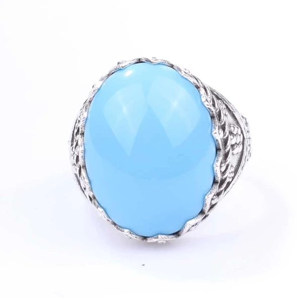 925 Ayar Gümüş Arizona Turkuazı Taşlı Erkek Yüzüğü - Resim 3