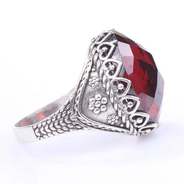 925 Ayar Gümüş Sentetik Yakut Taşlı Erkek Yüzüğü - 2