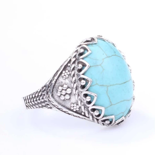 925 Ayar Gümüş Turkuaz Taşlı Erkek Yüzüğü ürün görseli