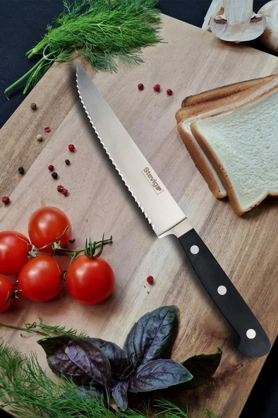 Stevig Elegant Dövme Çelik Ekmek Kesme Bıçağı Siyah 19 cm ST-400.029