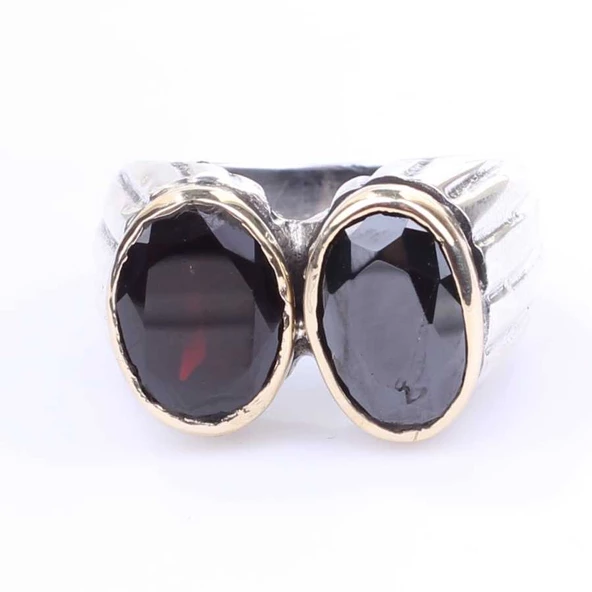 925 Ayar Gümüş Garnet Taşlı Unisex Yüzük - Resim 2
