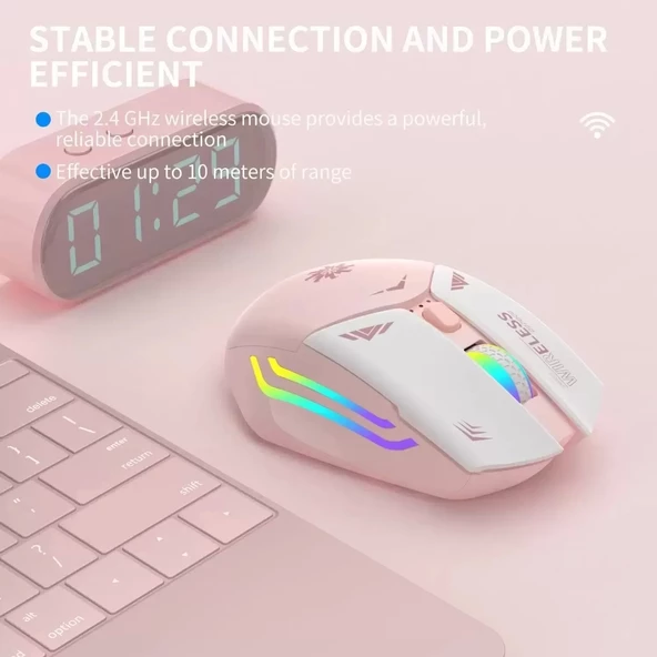 Blic Bwm1 Pembe RGB Şarjlı Kablosuz 1600DPI Işıklı Kablosuz Mouse - 5