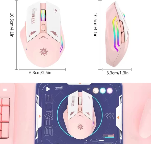 Blic Bwm1 Pembe RGB Şarjlı Kablosuz 1600DPI Işıklı Kablosuz Mouse - 6
