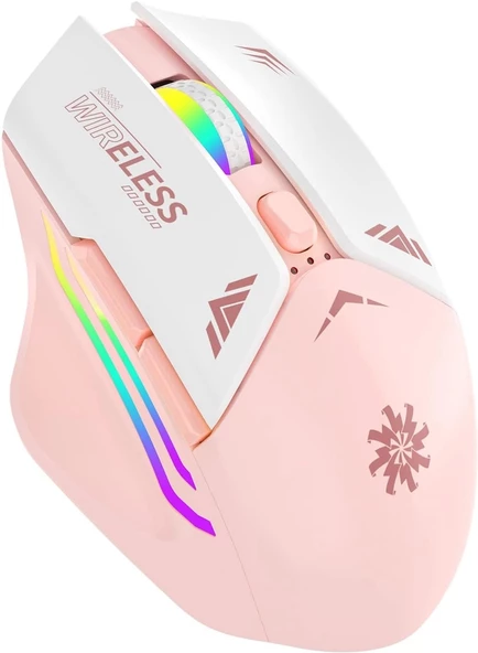 Pembe RGB Şarjlı Kablosuz 1600DPI Işıklı Kablosuz Mouse Bwm1