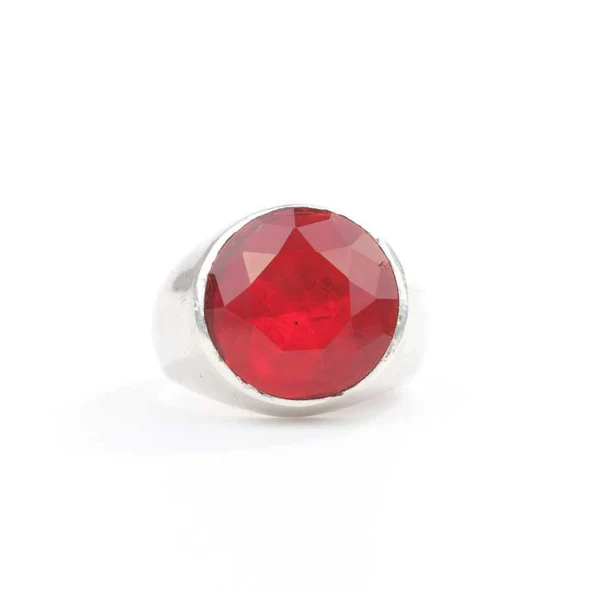 925 Ayar Gümüş Yakut Rengi Erkek Yüzüğü - 4