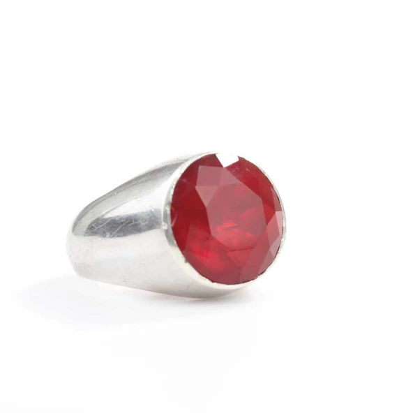 925 Ayar Gümüş Yakut Rengi Erkek Yüzüğü - 3