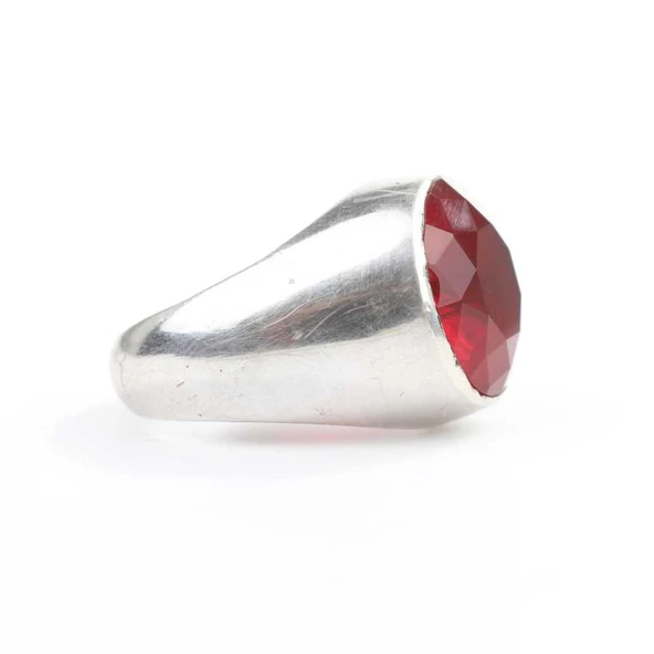 925 Ayar Gümüş Yakut Rengi Erkek Yüzüğü - 5