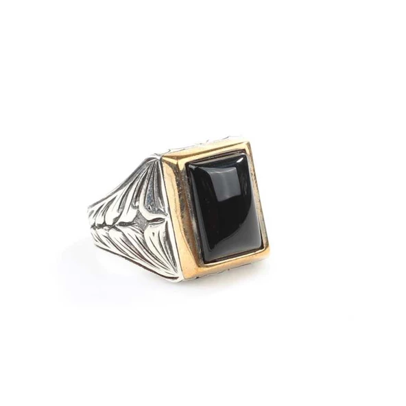925 Ayar Gümüş Dikdörtgen Oniks Taşlı Yüzük - Resim 2