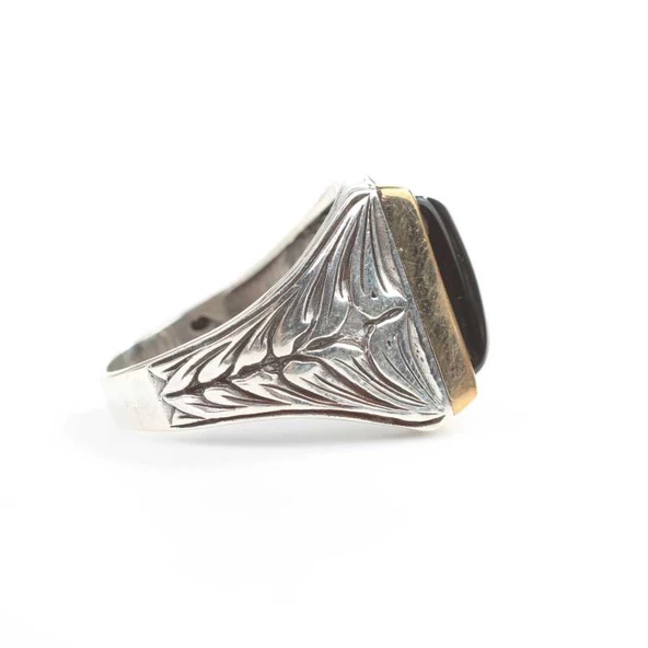 925 Ayar Gümüş Dikdörtgen Oniks Taşlı Yüzük - Resim 3