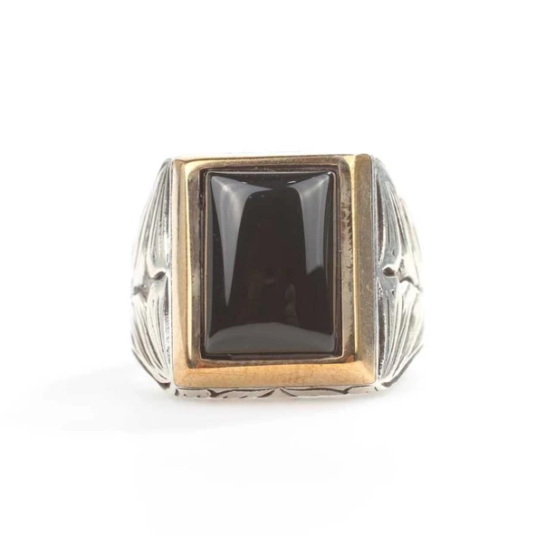 925 Ayar Gümüş Dikdörtgen Oniks Taşlı Yüzük - Resim 4