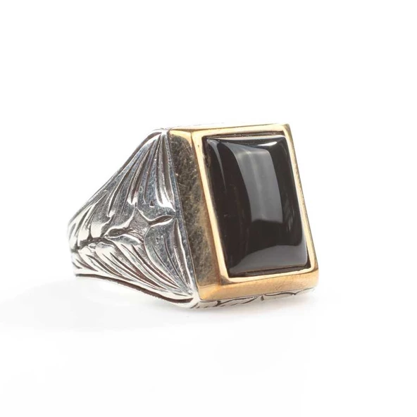 925 Ayar Gümüş Dikdörtgen Oniks Taşlı Yüzük ürün görseli 1