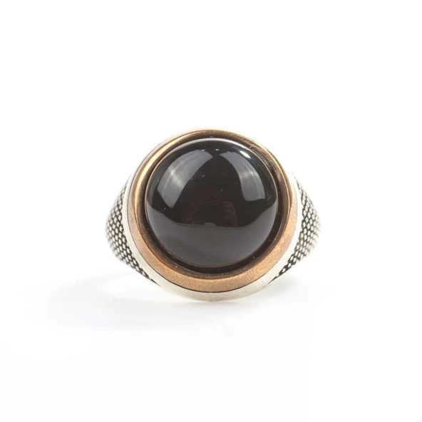 925 Ayar Gümüş Yuvarlak Bombeli Oniks Taşlı Erkek Yüzük - Resim 4