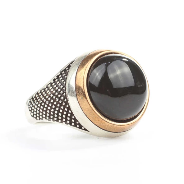 925 Ayar Gümüş Yuvarlak Bombeli Oniks Taşlı Erkek Yüzük ürün görseli 1