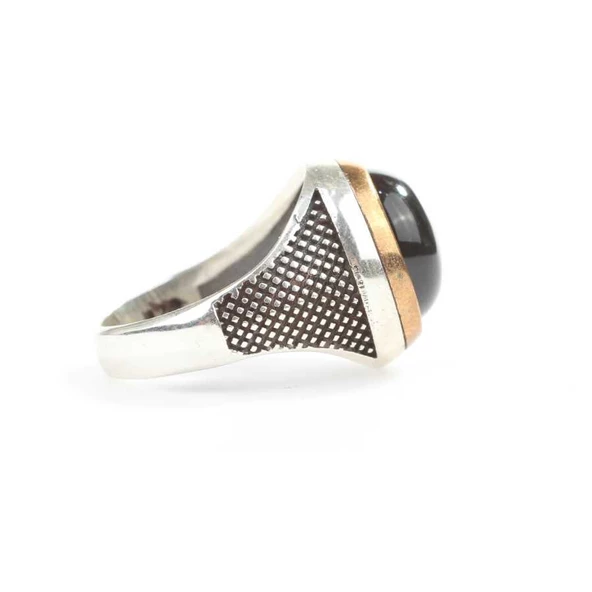 925 Ayar Gümüş Yuvarlak Bombeli Oniks Taşlı Erkek Yüzük - Resim 3