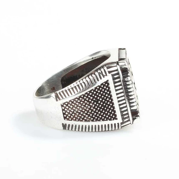 925 Ayar Gümüş Kare Kar Tanesi Motifli Erkek Yüzük - Resim 2