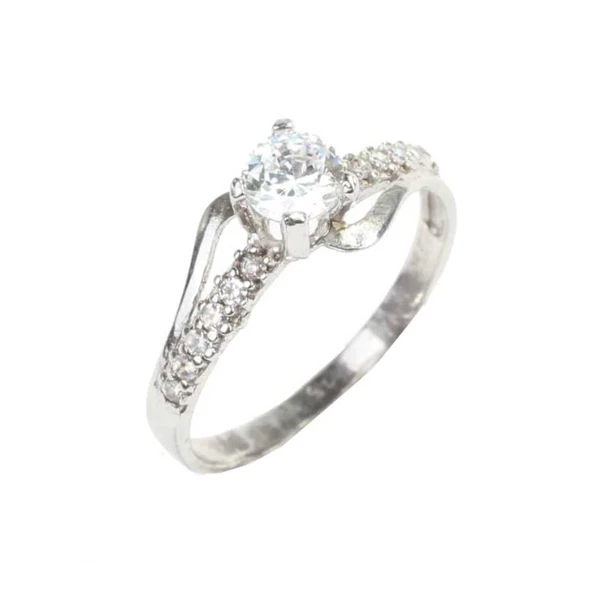 925 Ayar Gümüş Tektaş Motifli Yanı Taşlı 1,50 crt Görünümlü Yüzük - Resim 3