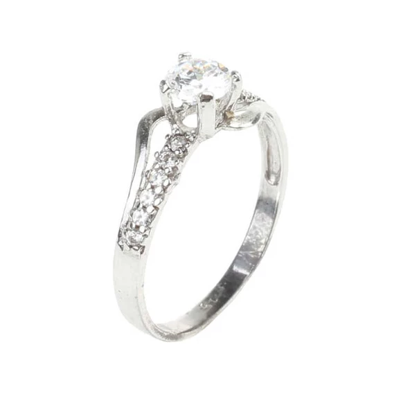 925 Ayar Gümüş Tektaş Motifli Yanı Taşlı 1,50 crt Görünümlü Yüzük - Resim 2