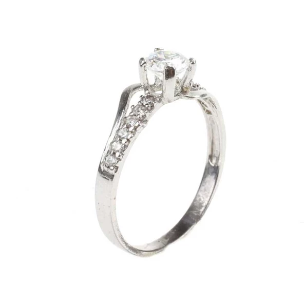 925 Ayar Gümüş Tektaş Motifli Yanı Taşlı 1,50 crt Görünümlü Yüzük - Resim 4