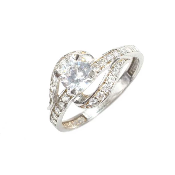 925 Ayar Gümüş Tektaş Yanı Taşlı 1,10 crt Görünümlü Yüzük - Resim 5