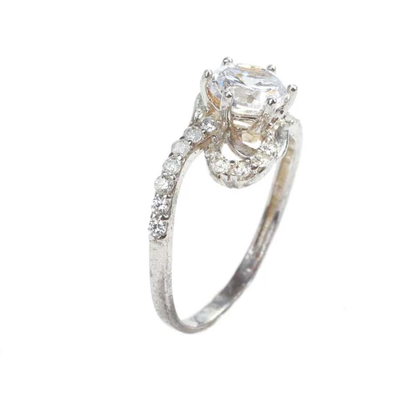 925 Ayar Gümüş Tektaş Yanı Taşlı 1,30 crt Görünümlü Yüzük - Resim 4