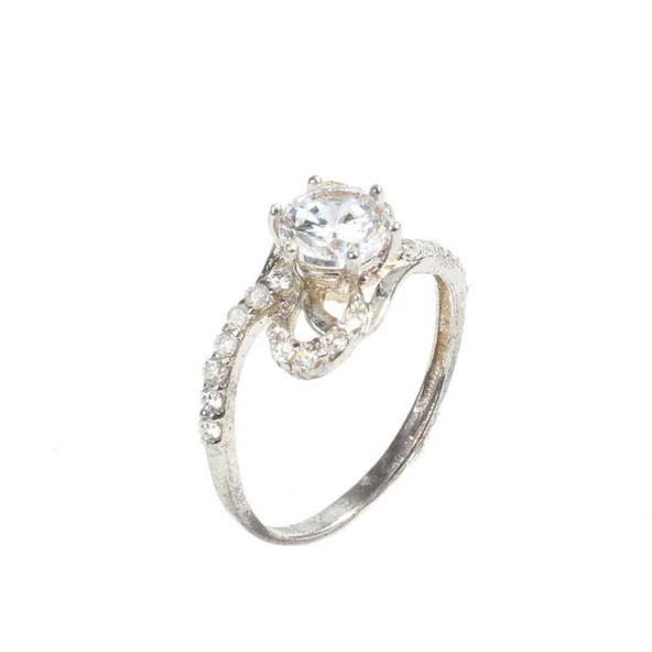 925 Ayar Gümüş Tektaş Yanı Taşlı 1,30 crt Görünümlü Yüzük - Resim 2