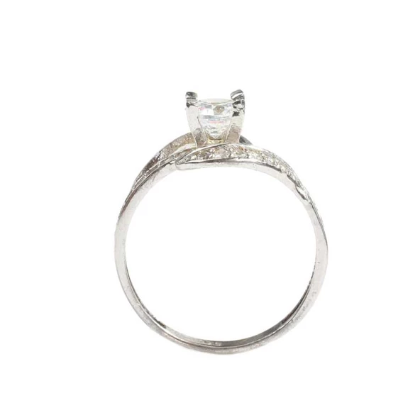 925 Ayar Gümüş Tektaş Yanı Taşlı 1,10 crt Görünümlü Yüzük - Resim 3