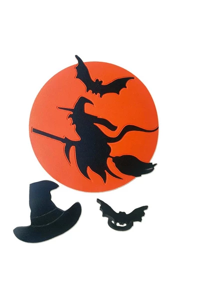 Halloween Cadısı Ahşap Supla - Amerikan Servis - Tabak Altı - Resim 2